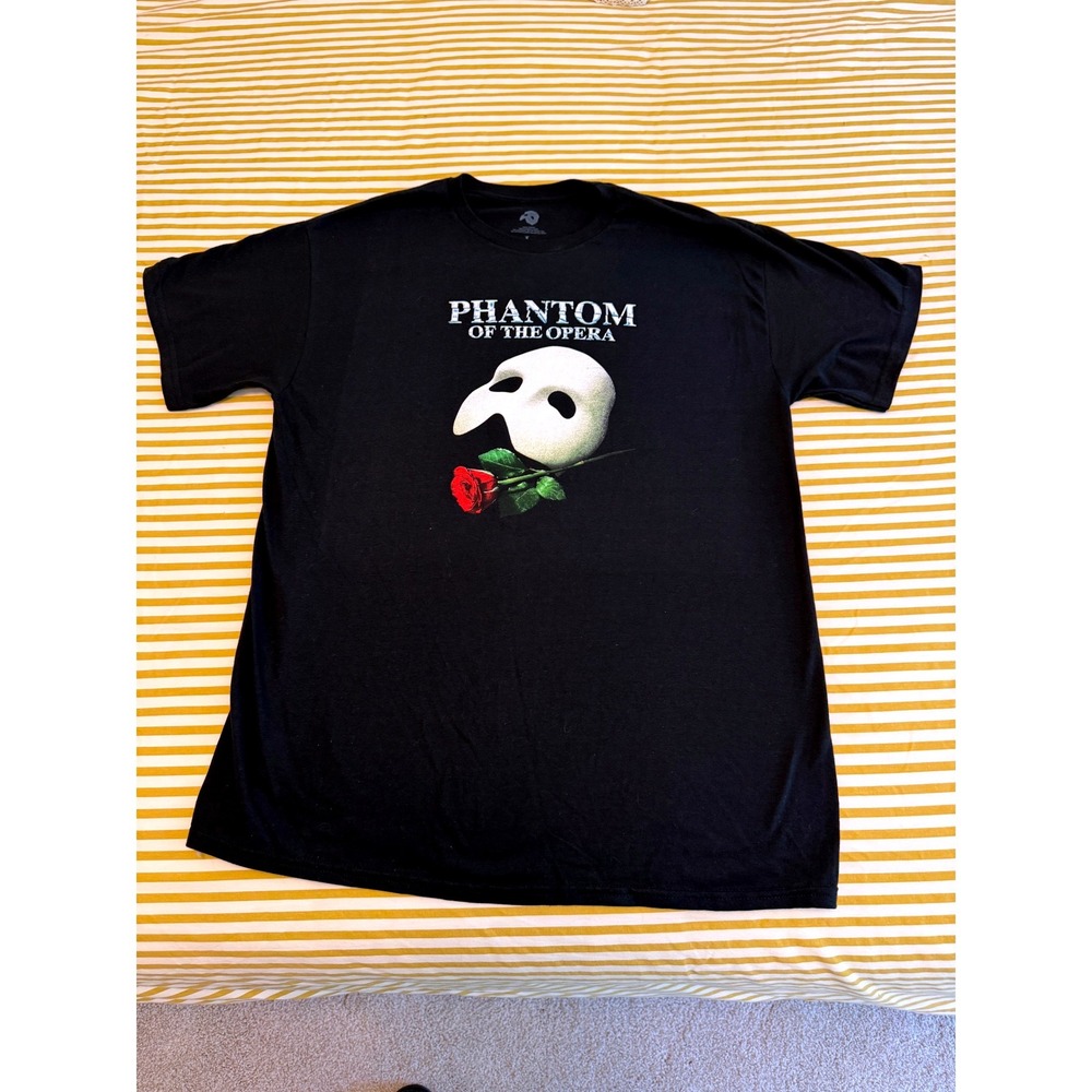 Phantom of the Opera Broadway Musical T-Shirt Black Mask Rose Graphic Mens L